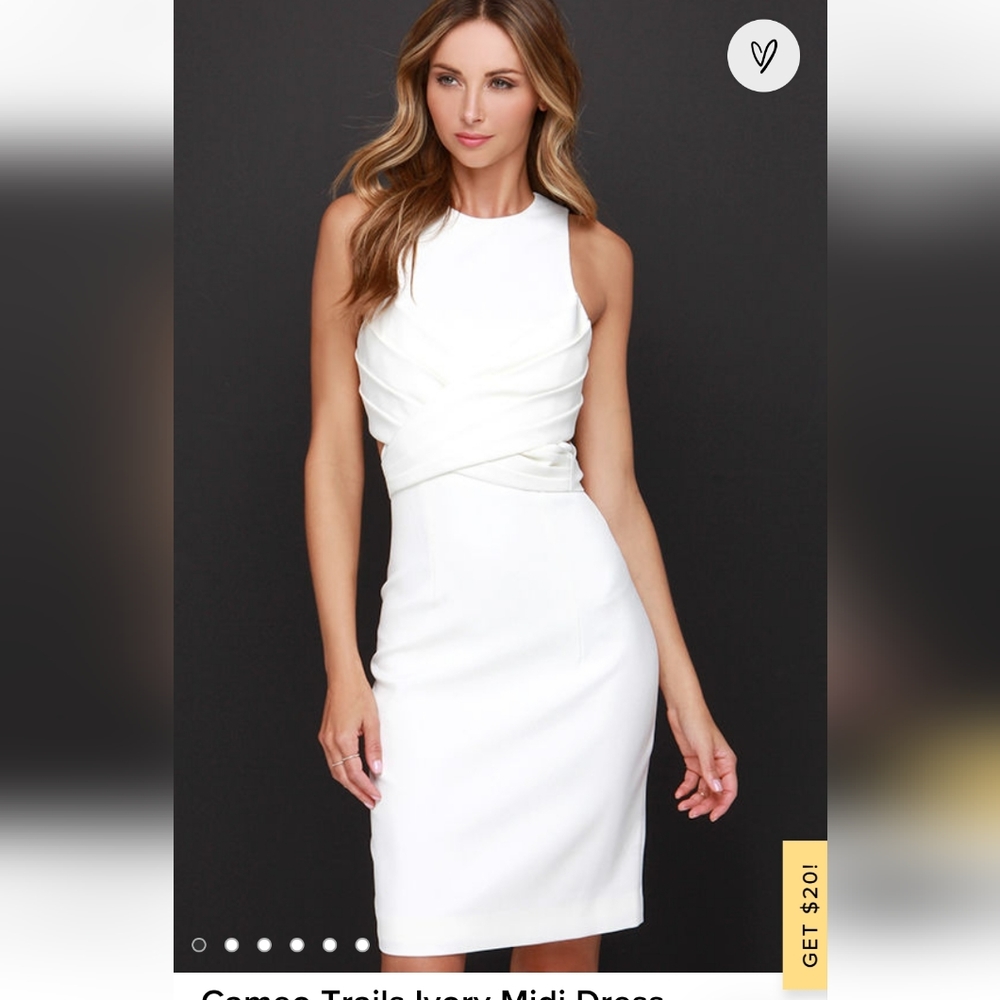 New gorgeous ivory midi dress with silk drape detail and bow in back